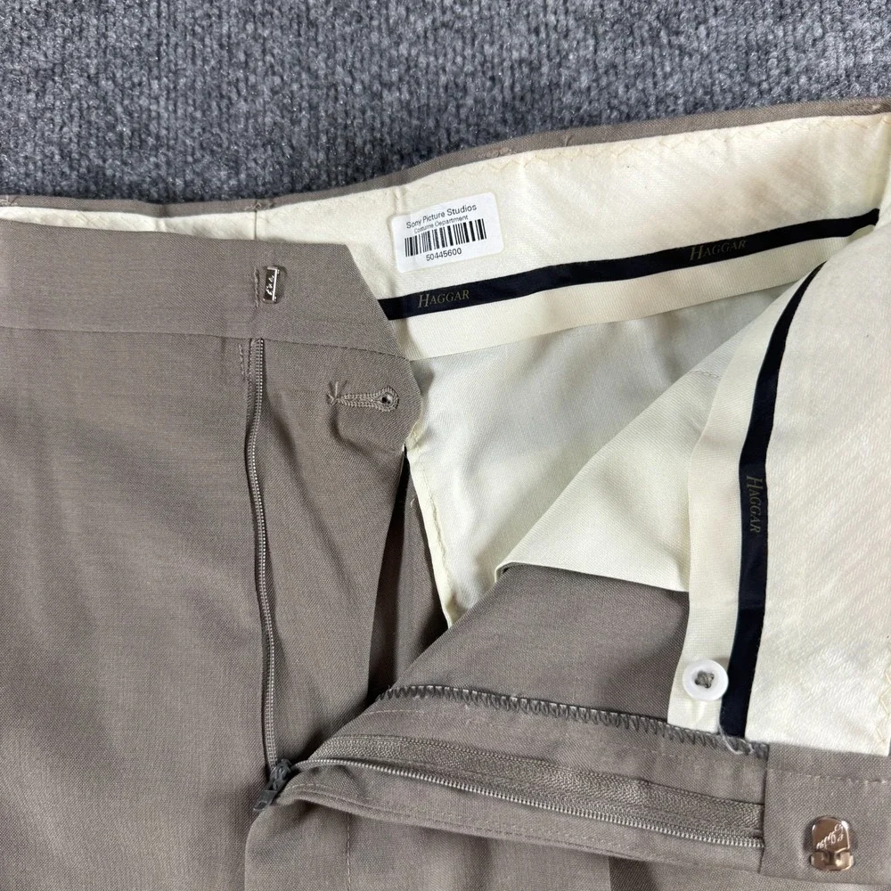 Vtg Haggar Dress Pants Mens 34x34 Brown Wool Blend Pleated Slash Pocket Career